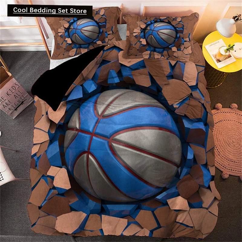 3D Basketball King Queen Duvet Cover Sports Theme Bedding Set for Kids Teens Boys Ball Game Bedroom Decor Soft Comforter Cover