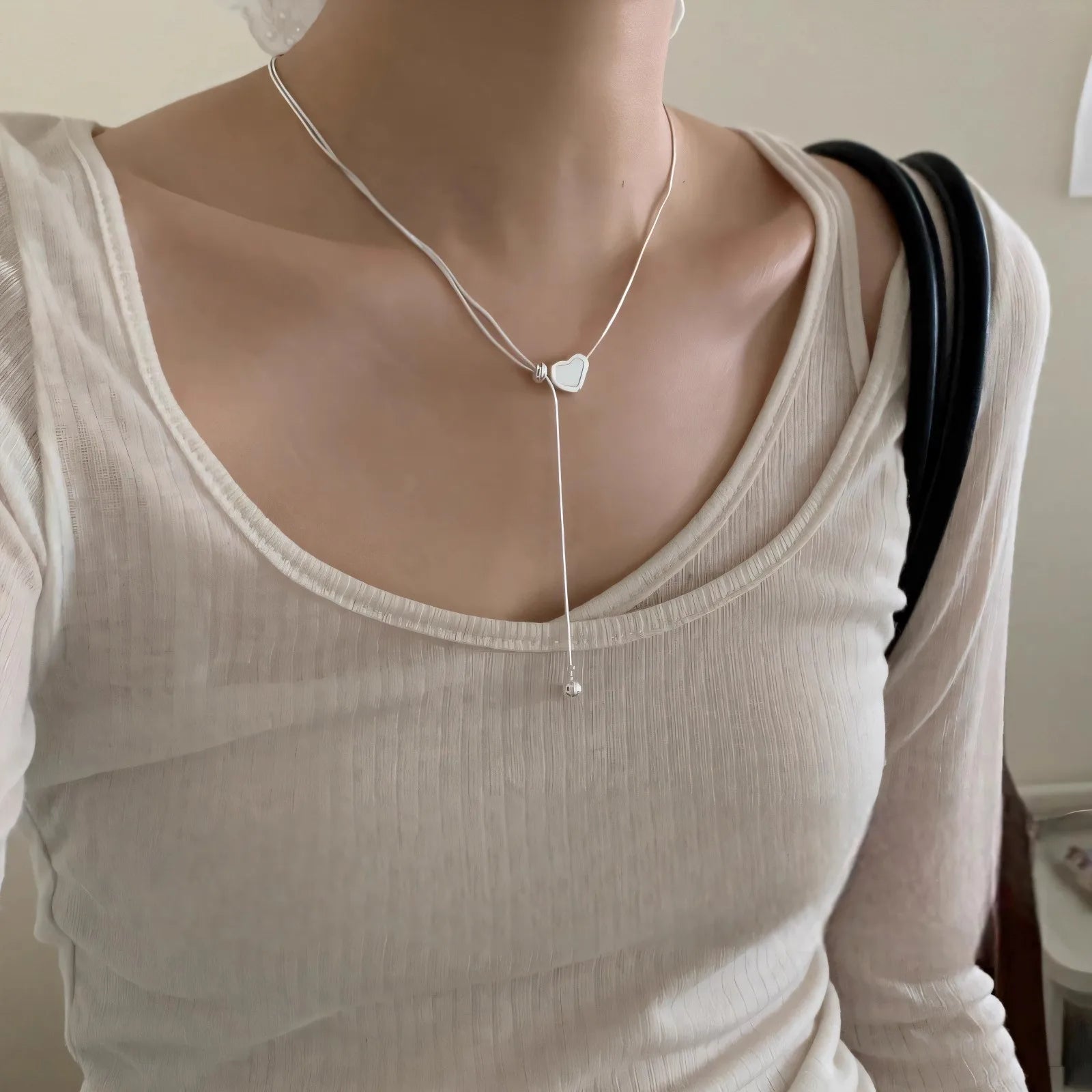 925 Sterling Silver Necklace Heart Pendant Love Adjustable Choker Elegant for Women Girl Jewelry Gift Dropshipping Wholesale