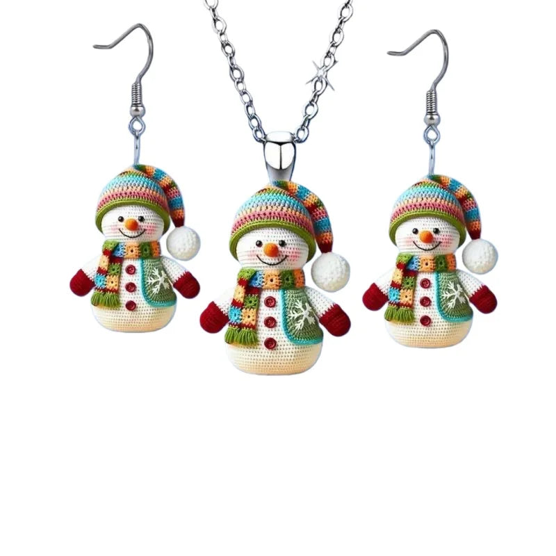 3 cute cartoon snowman earrings necklace set, acrylic graphic design, perfect Christmas gift for girls