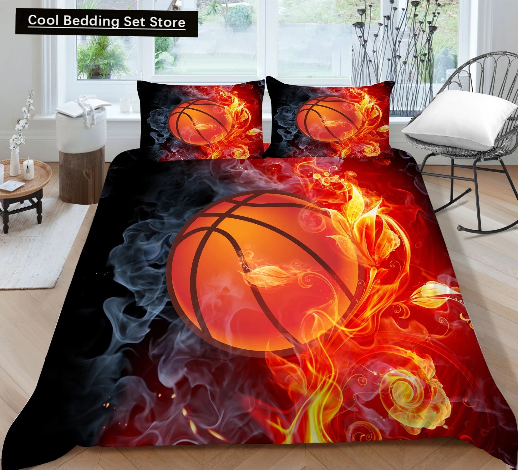 3D Basketball King Queen Duvet Cover Sports Theme Bedding Set for Kids Teens Boys Ball Game Bedroom Decor Soft Comforter Cover