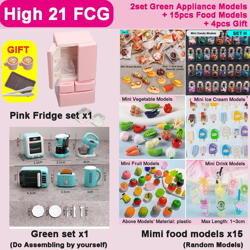 DIY Miniature Doll House Refrigerator Food Toy Simulative Fridge Microwave Oven Kitchen Utensils For Girls Kids Christmas Gifts