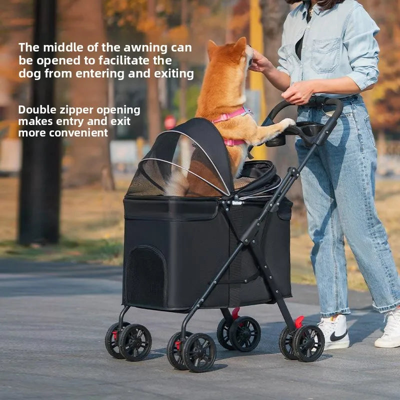 Foldable Pet Stroller Cats/Dog Carriers Comfortable Breathable Puppy Teddy Transport Trolley Outdoor Lightweight Dogs Basket
