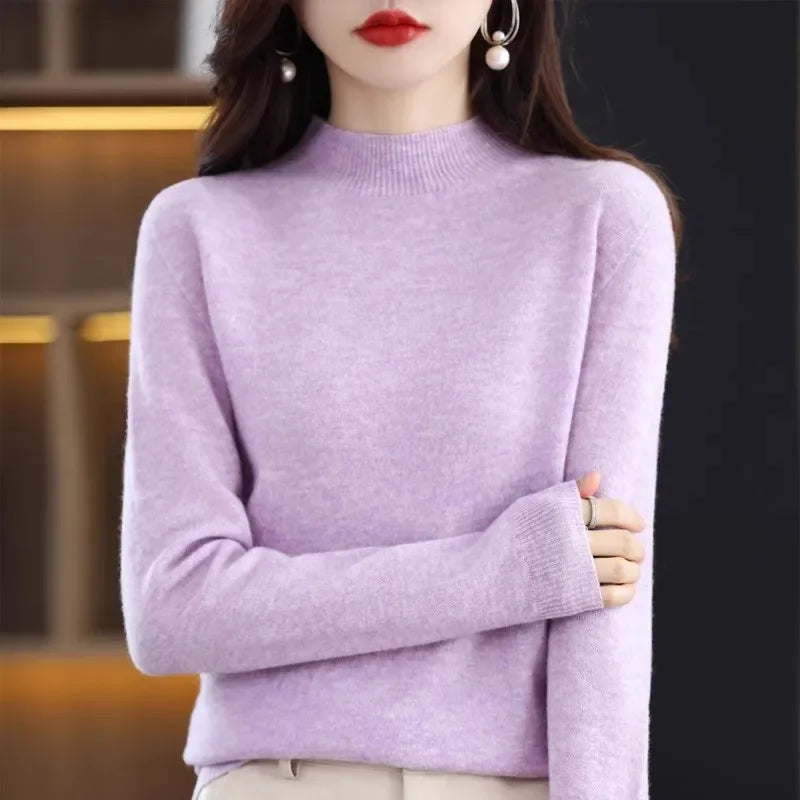 Women's Knitwear Autumn Winter Sweater Korean Basic Solid Long Sleeve Pullovers Warm Bottoming Shirts Half High Collar Black Red