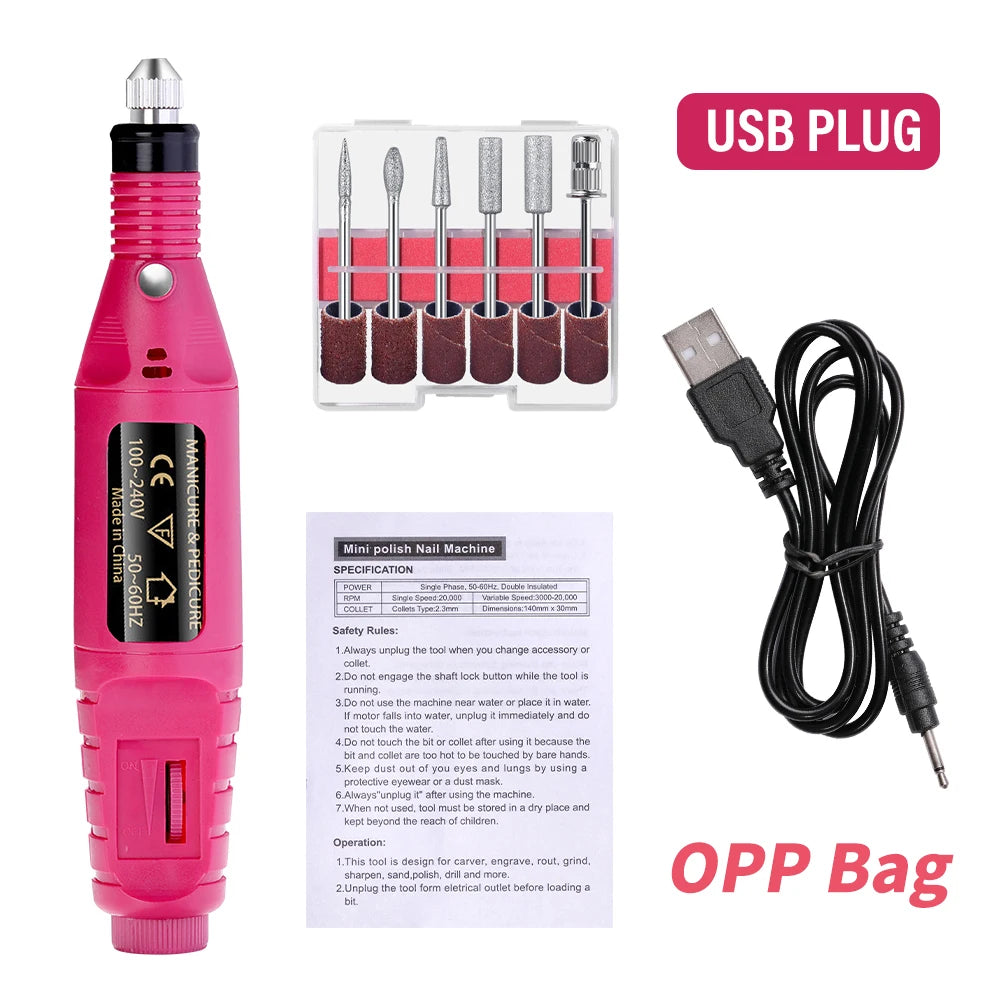 6 Color Portable Nail Polishing Machine NEW Nail Drill Machine Electric Nail Sander Nail Accessories Milling Cutter For Manicure
