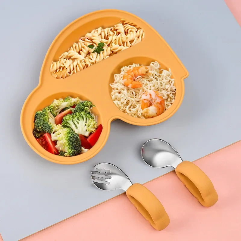 Baby Silicone Car Dining Plate with Suction Cup Cartoon Children Dishes Feeding Toddler Training Baby Self-feedingTableware