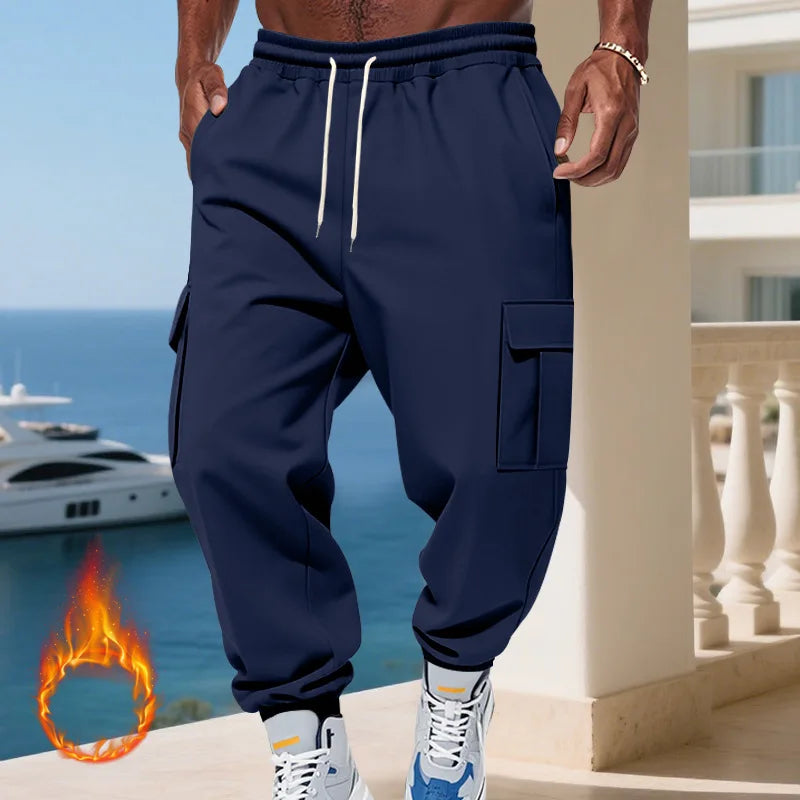 Cross-border autumn and winter heavy-duty velvet men's casual pants American loose sports multi-pocket tooling sweatpants men