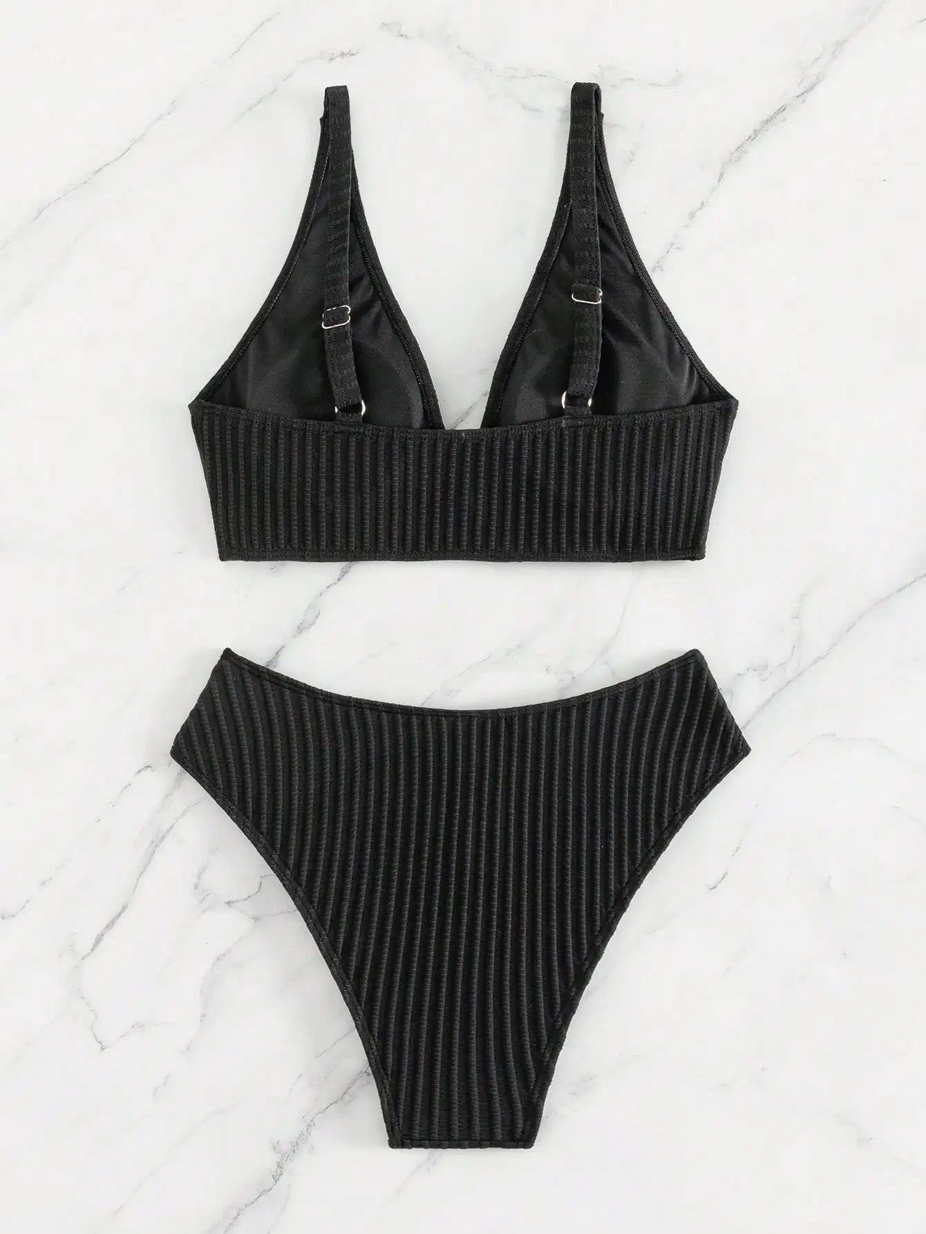 Summer black pure lace-up separate bikini swimsuit set photo check-in