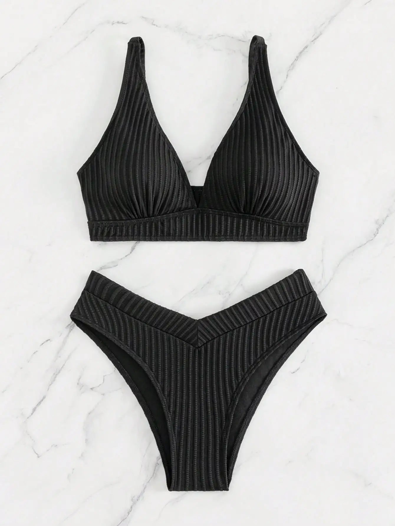 Summer black pure lace-up separate bikini swimsuit set photo check-in