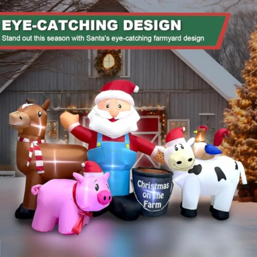 8ft Long Christmas Inflatables Santa Farm Scene Decorations Builtin LED Lighted Blow Up Decoration Home Yard Outdoor Indoor Gar