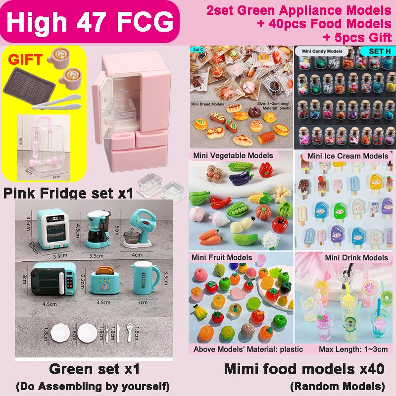 DIY Miniature Doll House Refrigerator Food Toy Simulative Fridge Microwave Oven Kitchen Utensils For Girls Kids Christmas Gifts