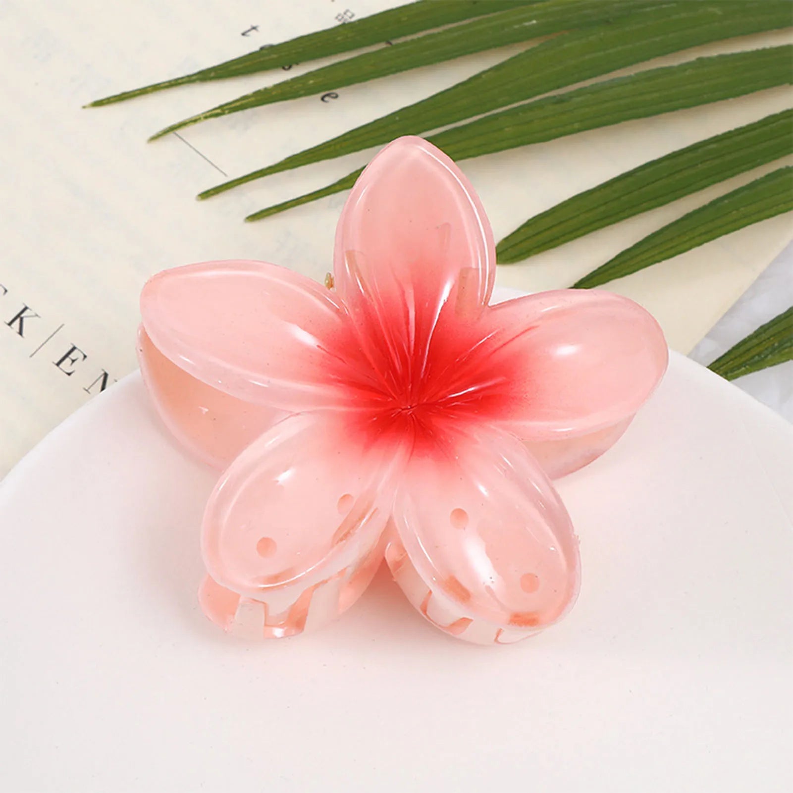 Red Flower Plastic Hair Clip Gentle Women Sweet Frangipani Hair Claws Crab Clamp Barrette Ponytail Holder Headwear Accessories