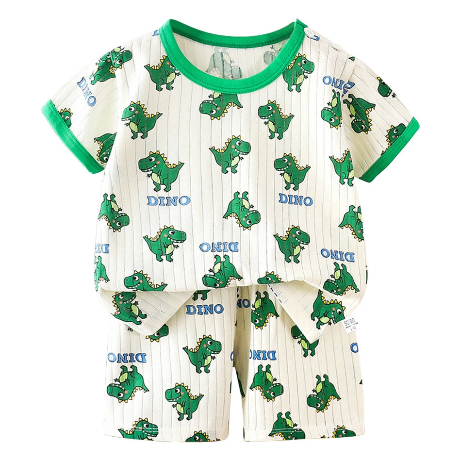 2 Pcs Dinosaur Print T-shirt Set Children's Cartoon Pajamas Sets Boys Kid's Short Sleeve Summer Korean Style Baby Girl Clothes