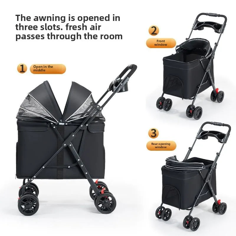 Foldable Pet Stroller Cats/Dog Carriers Comfortable Breathable Puppy Teddy Transport Trolley Outdoor Lightweight Dogs Basket