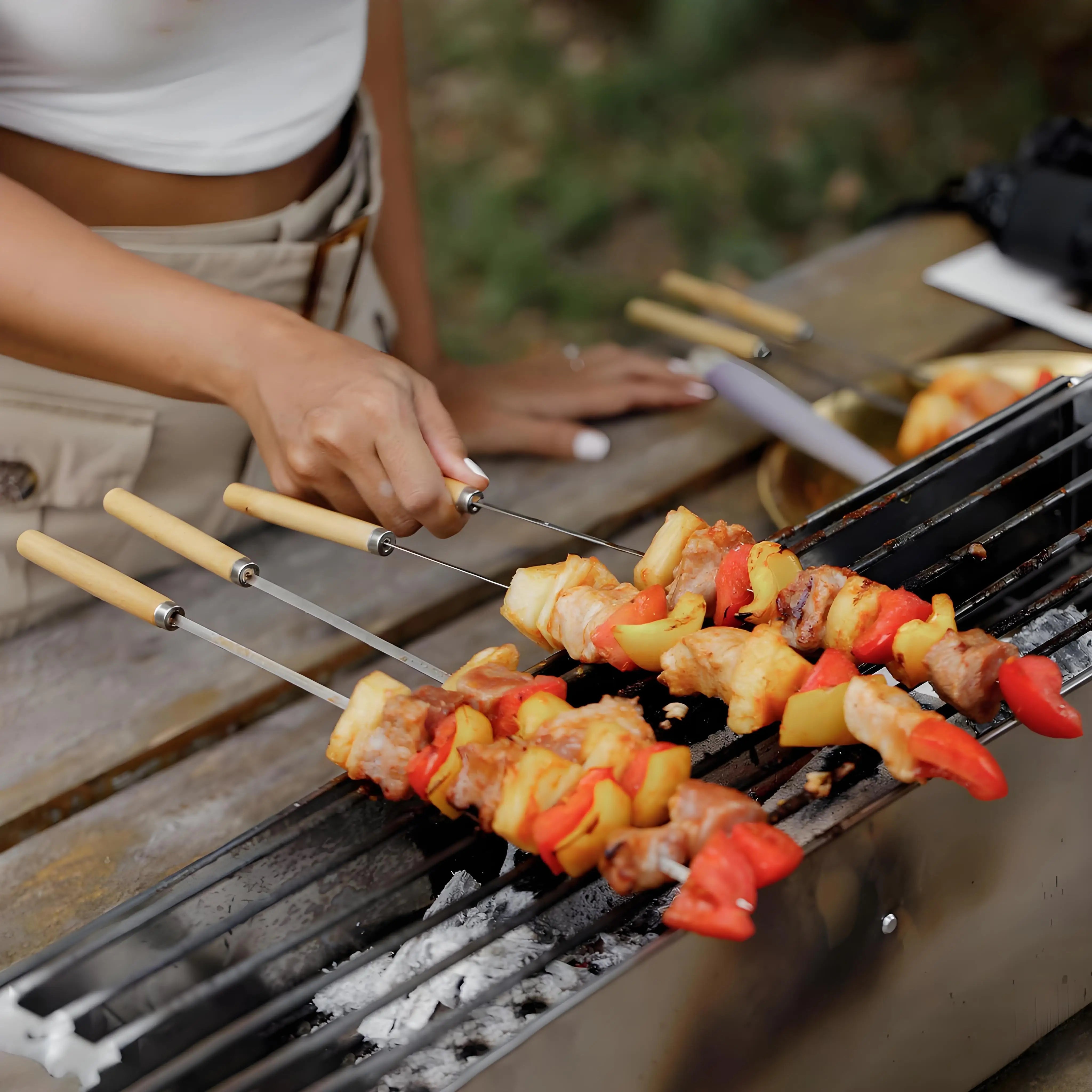 50-Pack Stainless Steel BBQ Skewers | Reusable & Rust-Proof Grilling Sticks | for Camping Backyard Parties Outdoor Cooking