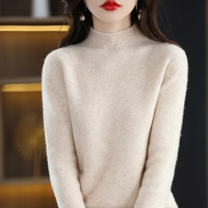 Women's Knitwear Autumn Winter Sweater Korean Basic Solid Long Sleeve Pullovers Warm Bottoming Shirts Half High Collar Black Red
