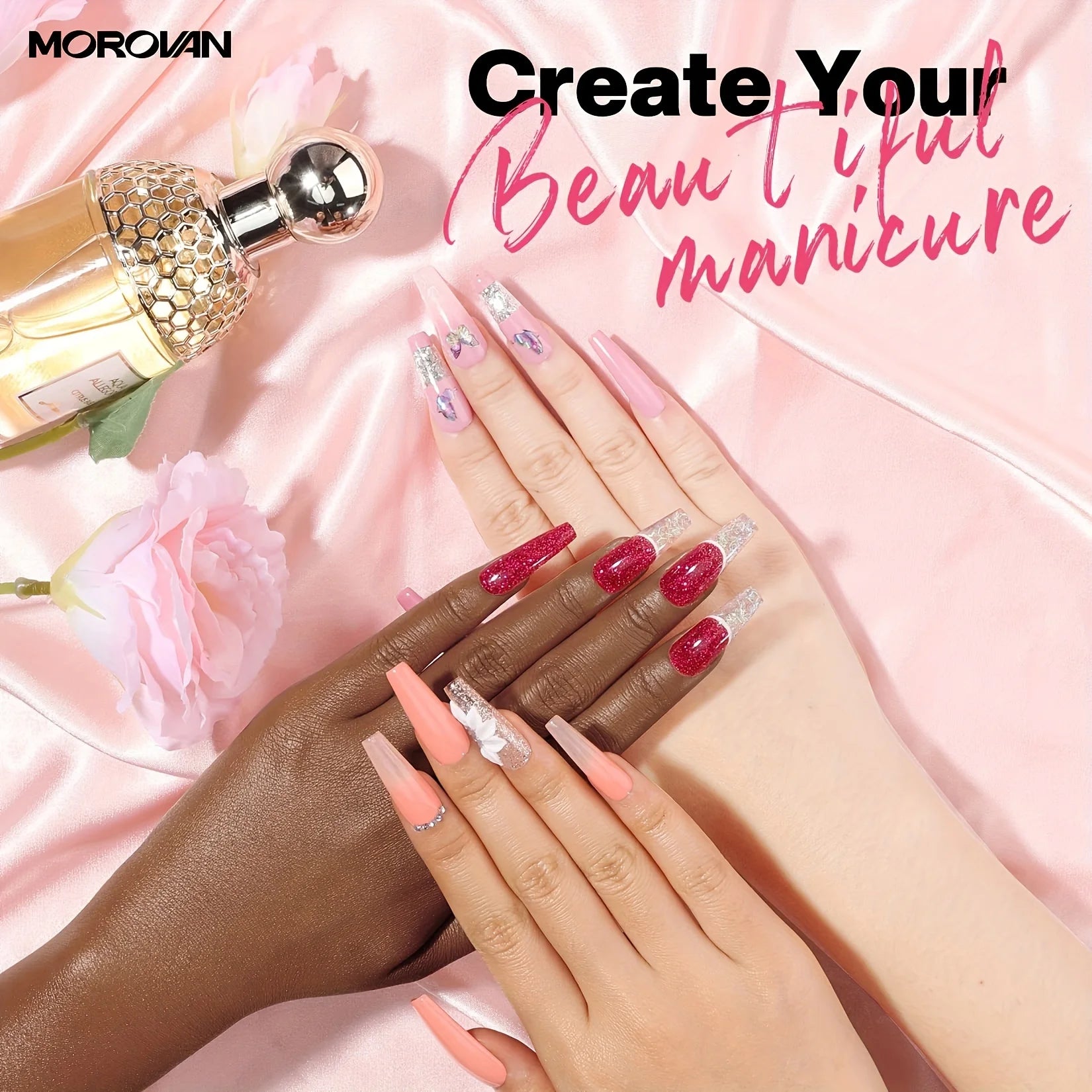 Morovan Acrylic Nail Kit for Beginners: with Everything Professional Gel Polish Kit with U V Lamp Acrylic Nail Set with Glitter