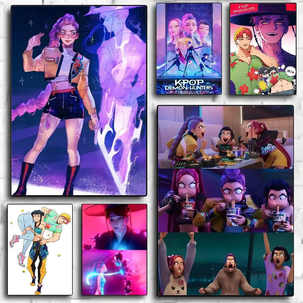 Hot Movie K-pop D-Demon H-Hunters Anime Poster Waterproof HD Art Wall Decal Self-Adhesive Print. Aesthetic Home Room Decor for L