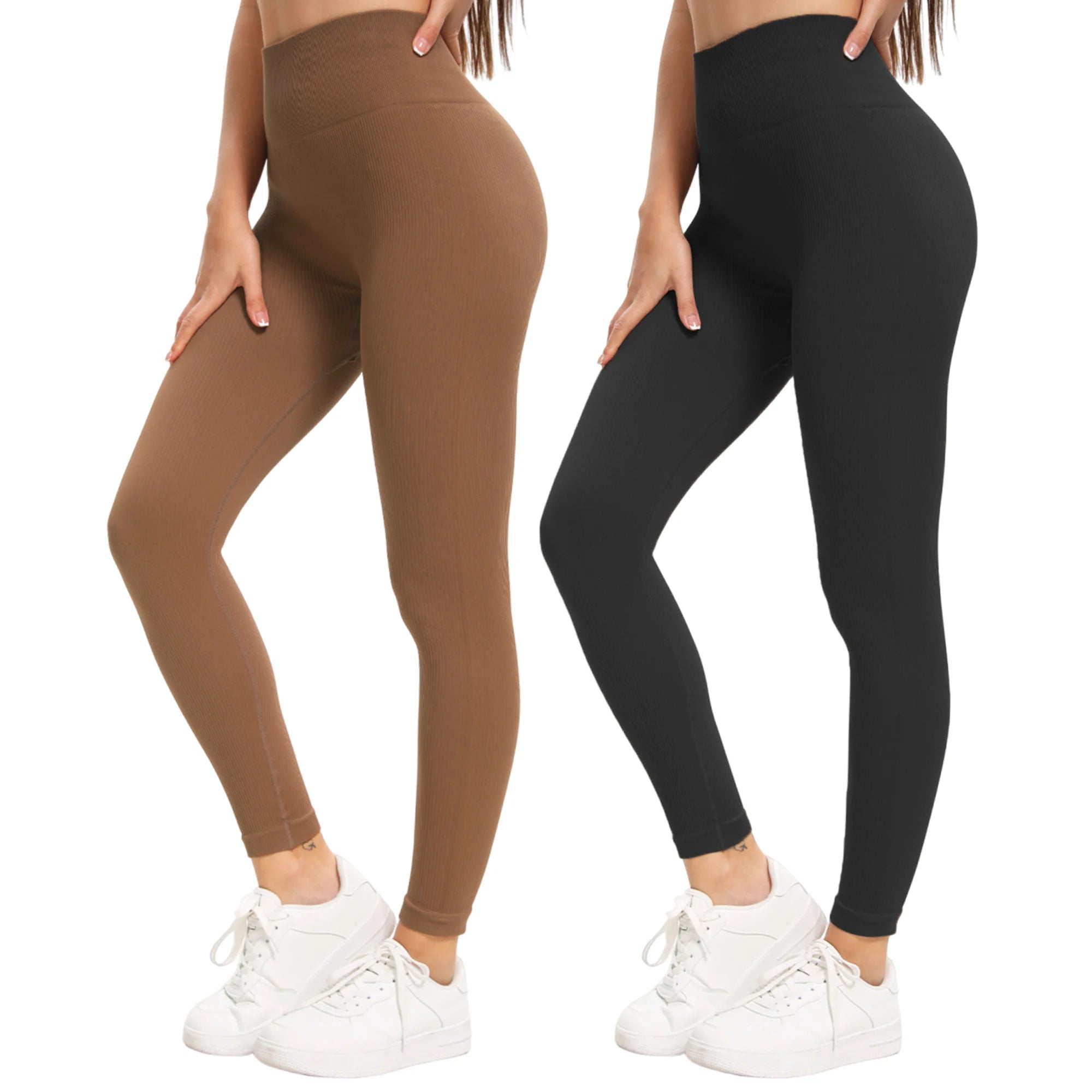 2 Pack Women's High Waisted Sexy Butt Lifting Seamless Solid Color Yoga Leggings Elastic And Breathable Fitness Sports Pants