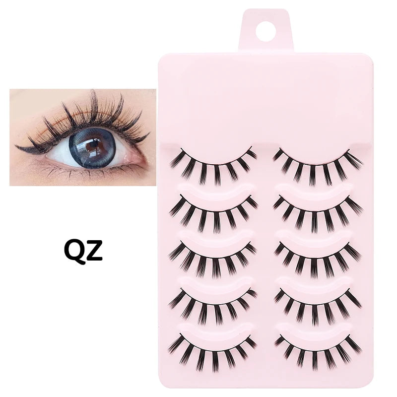 DINGSEN 5 Pairs Manga Lashes Eyes Lashes Soft Natural Long Eyelashes Fake Lashes Anime Wispy Strip False Eyelashes Makeup