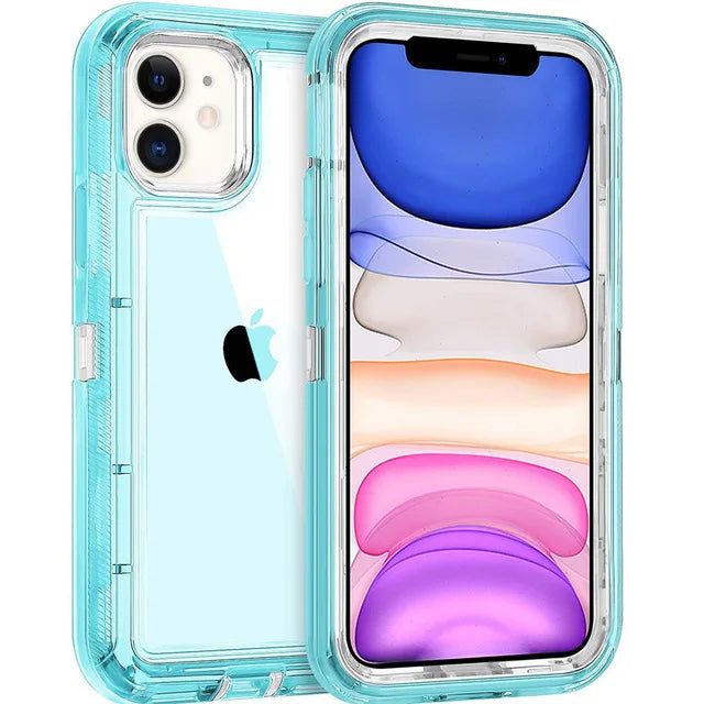 Military Level Heavy Duty Hard  3IN1 Transparent Shockproof  For iPhone 14 13 11 15 16 Pro Max MINI X XR XSMAX SE 6 7 8Plus Case