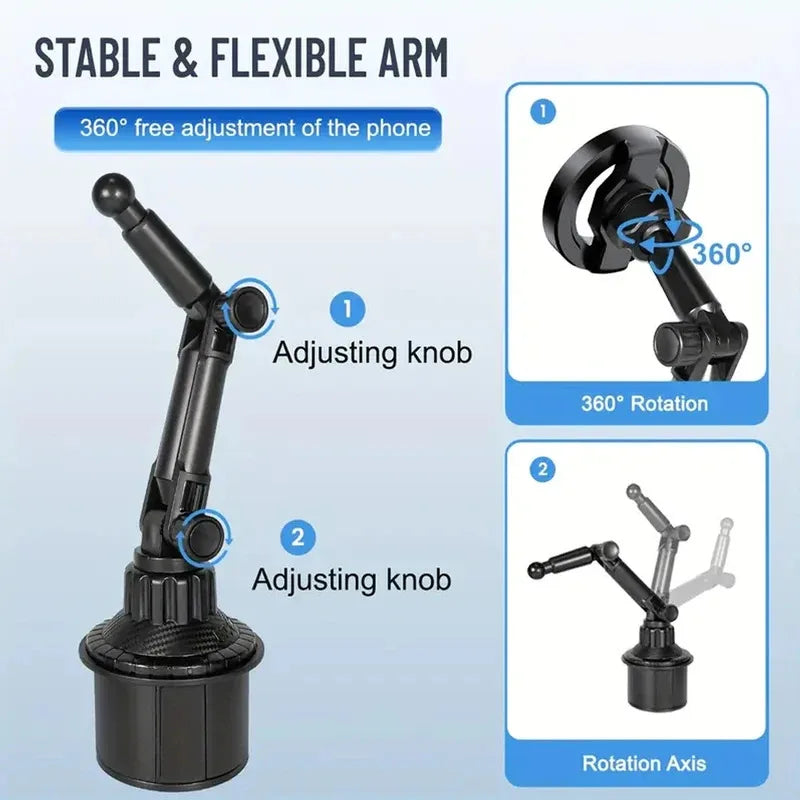 360° Rotation Magnetic Phone Holder for Car Cup Mount Compatible with Magsafe iPhone 16/15/14/13/12 Samsung Xiaomi Vehicle Cell