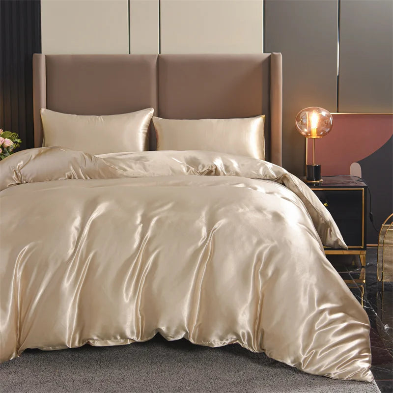 3pcs Satin Duvet Cover Set Bedding Sets Queen Black  Series Luxury Rich Silk Silky Soft Solid   Sexy Honeymoon Wrinkle Free