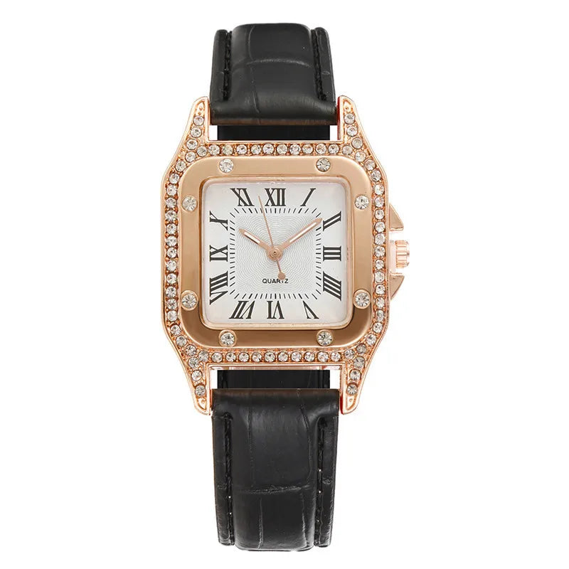 Square Women Watches Waterproof Luxury Rhinestone Quartz Wristwatch PU Leather Ladies Watch Female Ladies Watch Gift Wrist Watch
