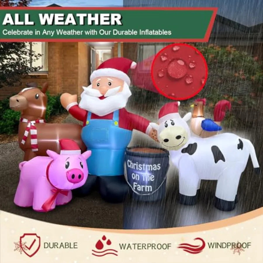 8ft Long Christmas Inflatables Santa Farm Scene Decorations Builtin LED Lighted Blow Up Decoration Home Yard Outdoor Indoor Gar