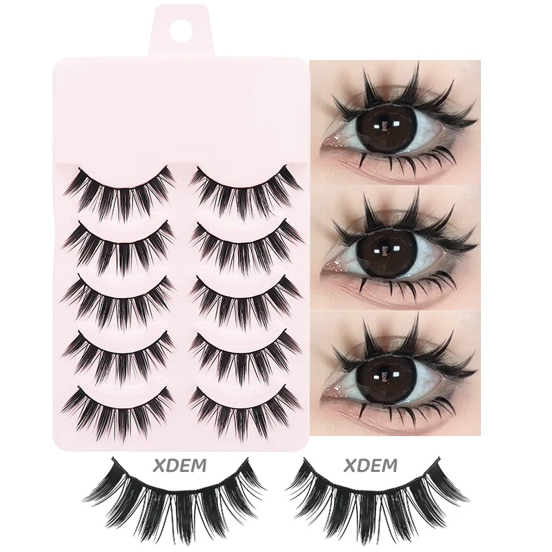 DINGSEN 5 Pairs Manga Lashes Eyes Lashes Soft Natural Long Eyelashes Fake Lashes Anime Wispy Strip False Eyelashes Makeup