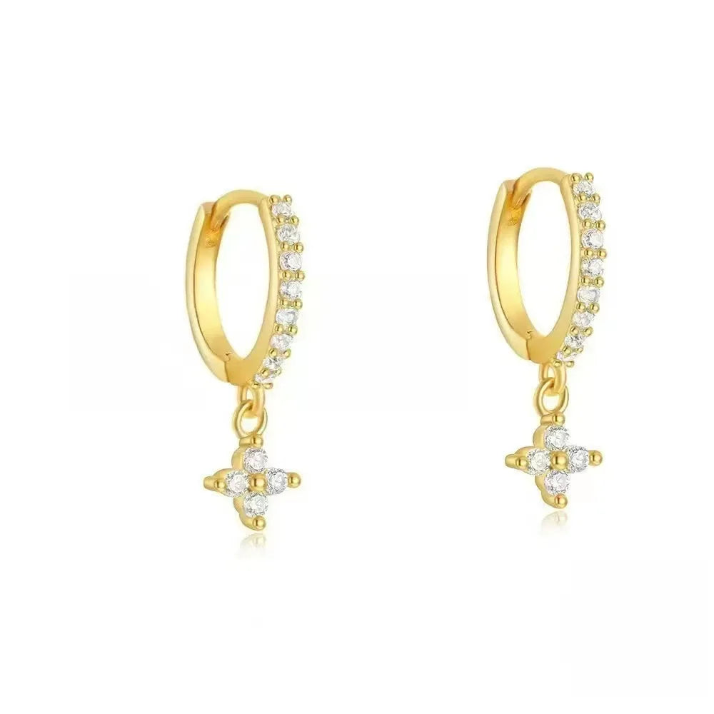 New Design Gold Color Earrings Stack Hoop for Women Girl Unique Zircon Flower Stud Earring Lobe Helix Cartilage Piercing Jewelry