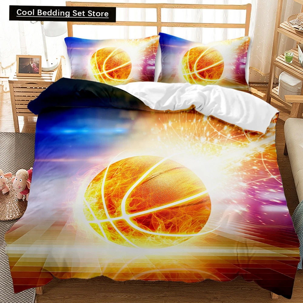 3D Basketball King Queen Duvet Cover Sports Theme Bedding Set for Kids Teens Boys Ball Game Bedroom Decor Soft Comforter Cover