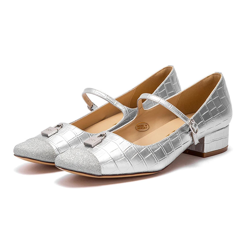 CHCH Women's High Heels New Low Heel Texture Mommy Casual Shoes Mary Jane Shoes