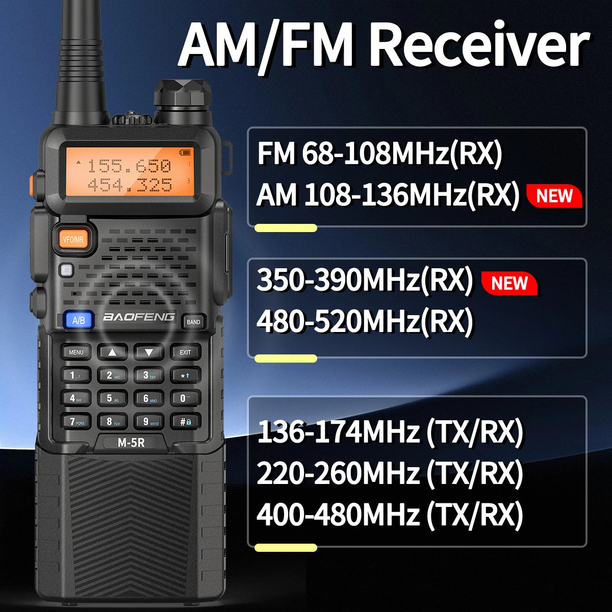 2X BAOFENG M-5R 8W Walkie Talkie 3800mAh Battery Multi Band AM Type-C USB Copy Upgraded UV-5R UV5R Long Range Two Way Ham Radio