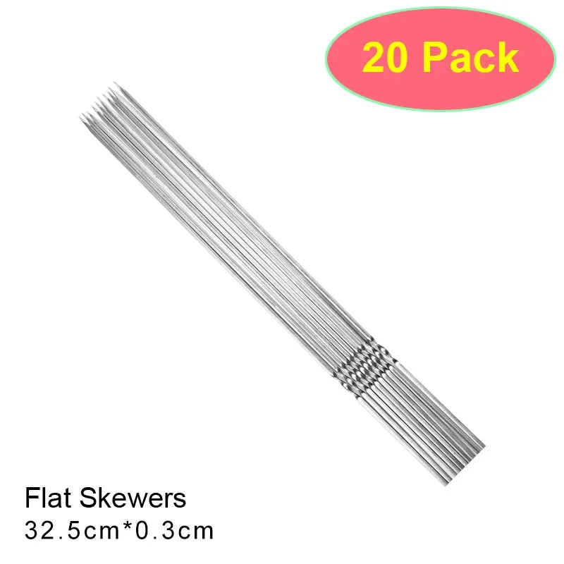 50Pcs Reusable Stainless Steel Barbecue Skewer with Wooden Handle BBQ Skewers Kebab Iron Stick for Outdoor Camping Picnic Tools