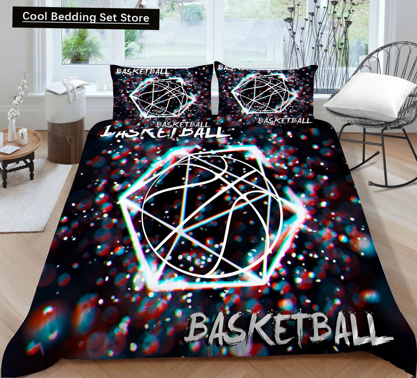 3D Basketball King Queen Duvet Cover Sports Theme Bedding Set for Kids Teens Boys Ball Game Bedroom Decor Soft Comforter Cover