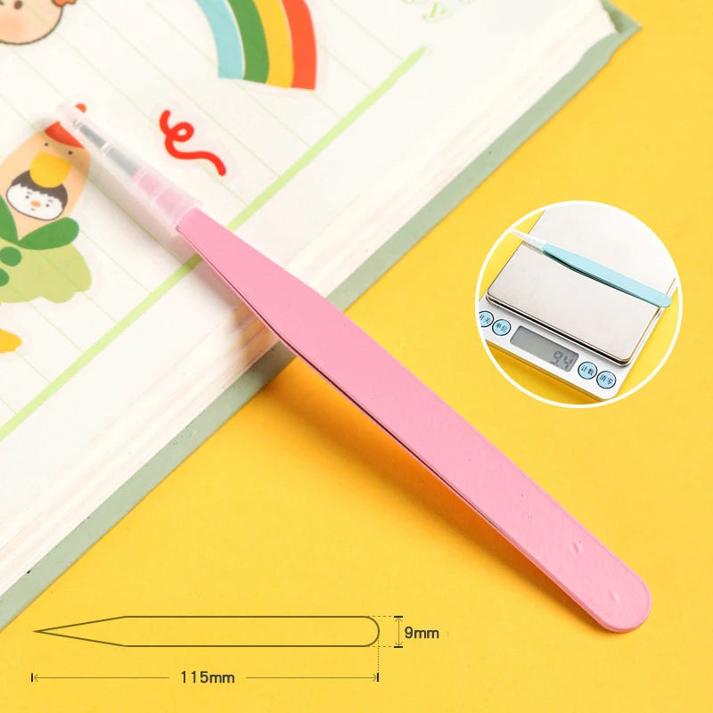 Stainless Steel Straight Curved Tweezers Colorful Pink Blue Purple DIY Eyelash Tweezer Nail Art Sticker Rhinestones Picking Tool