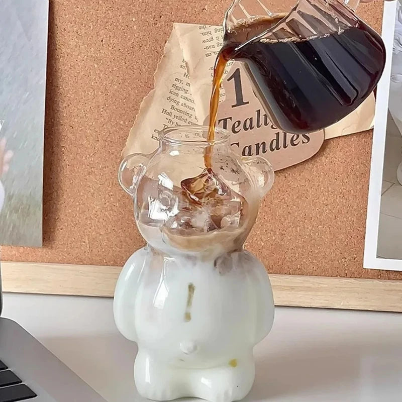 Creative Cute Bear Coffee Mug With Straw Transparent Cup Beer Milk Coffee Water Cups Wholesale Glass Drinkware Mug Set 320ML