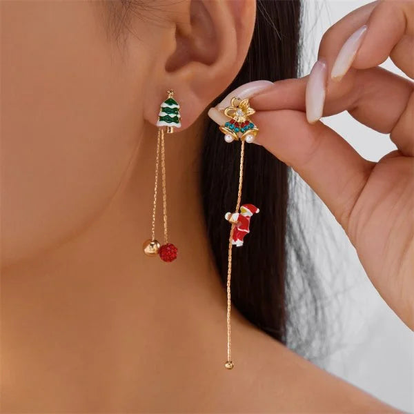 Trendy Christmas Asymmetrical Santa Claus Snowman Snowflake Dangle Earrings for Women Xmas Tree Earring Girls New Year Jewelry