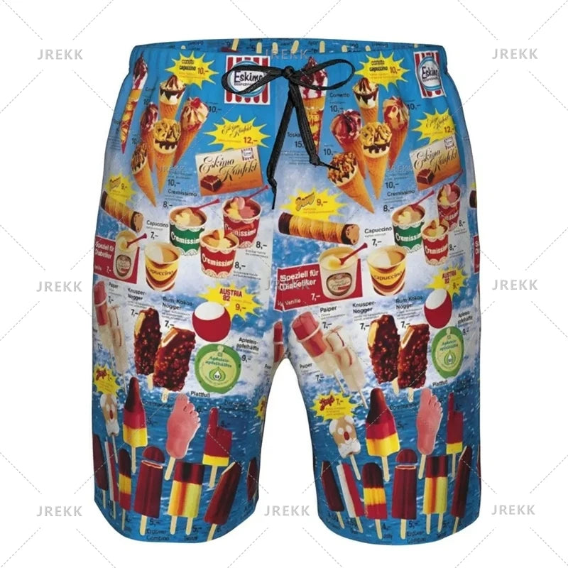 Ice Cream Poster Beach Shorts Men Kids Hot Sale Summer Popsicle Pattern Swimming Trunks Cool Street Oversized Short Pants