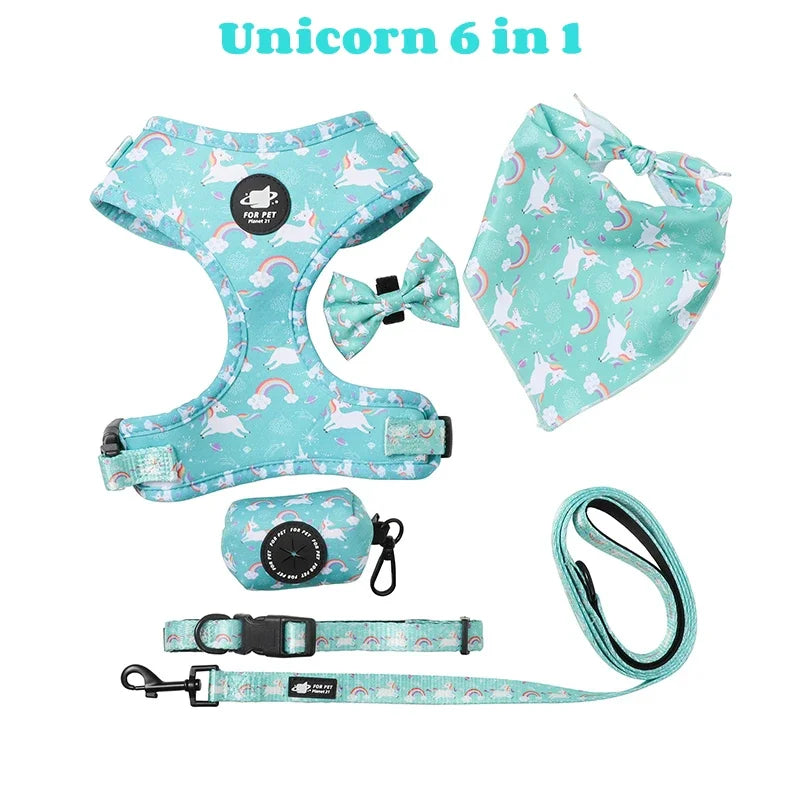 Dog Harness Suit Include Vest Harness Collar Leash Handkerchief Scarf Poop Bag Accessories for Pet Cat Dogs Supplies Set
