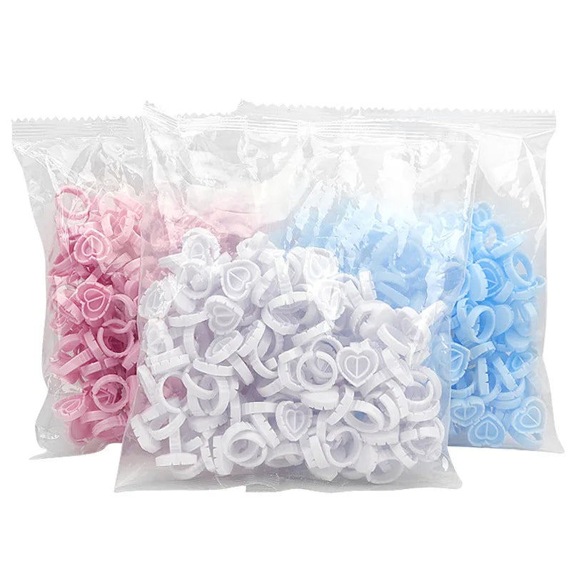 100Pcs Disposable Heart-shaped Glue Ring Cup Eyelash Extension Tattoo Pigment Holder Pallet Lashes Makeup Tools