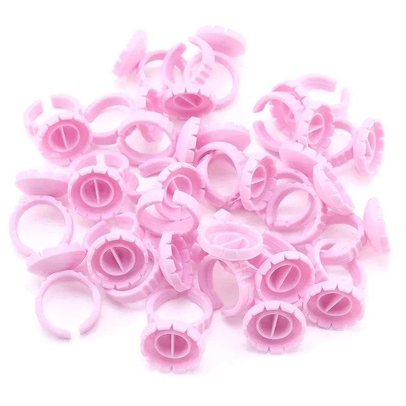 100Pcs Disposable Heart-shaped Glue Ring Cup Eyelash Extension Tattoo Pigment Holder Pallet Lashes Makeup Tools