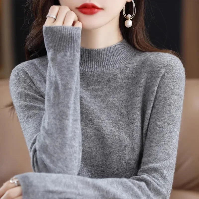Women's Knitwear Autumn Winter Sweater Korean Basic Solid Long Sleeve Pullovers Warm Bottoming Shirts Half High Collar Black Red