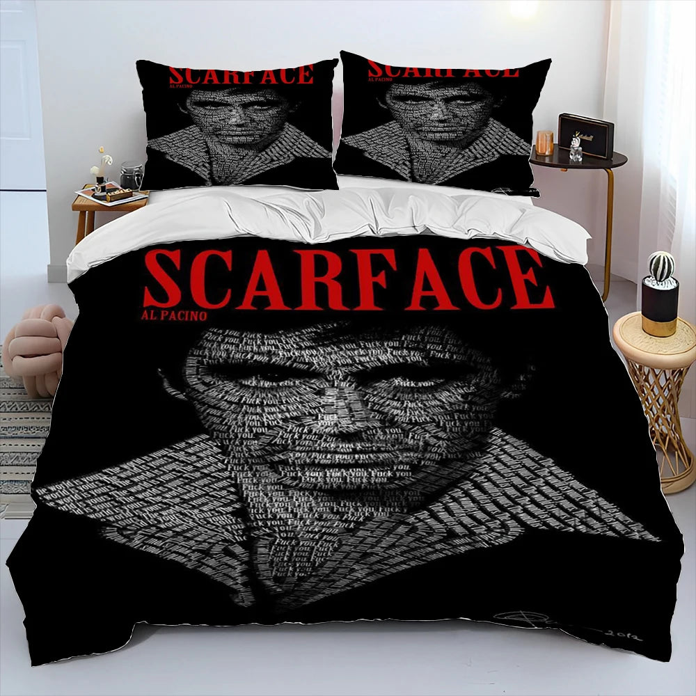 Movie Scarface Tony 3D Printing Comforter Bedding Set,Duvet Cover Bed Set Quilt Cover Pillowcase,King Queen Size Bedding Set Kid