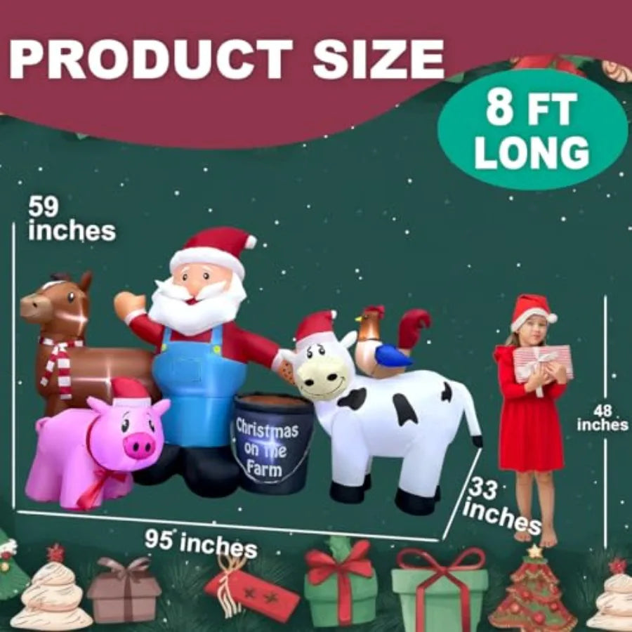 8ft Long Christmas Inflatables Santa Farm Scene Decorations Builtin LED Lighted Blow Up Decoration Home Yard Outdoor Indoor Gar
