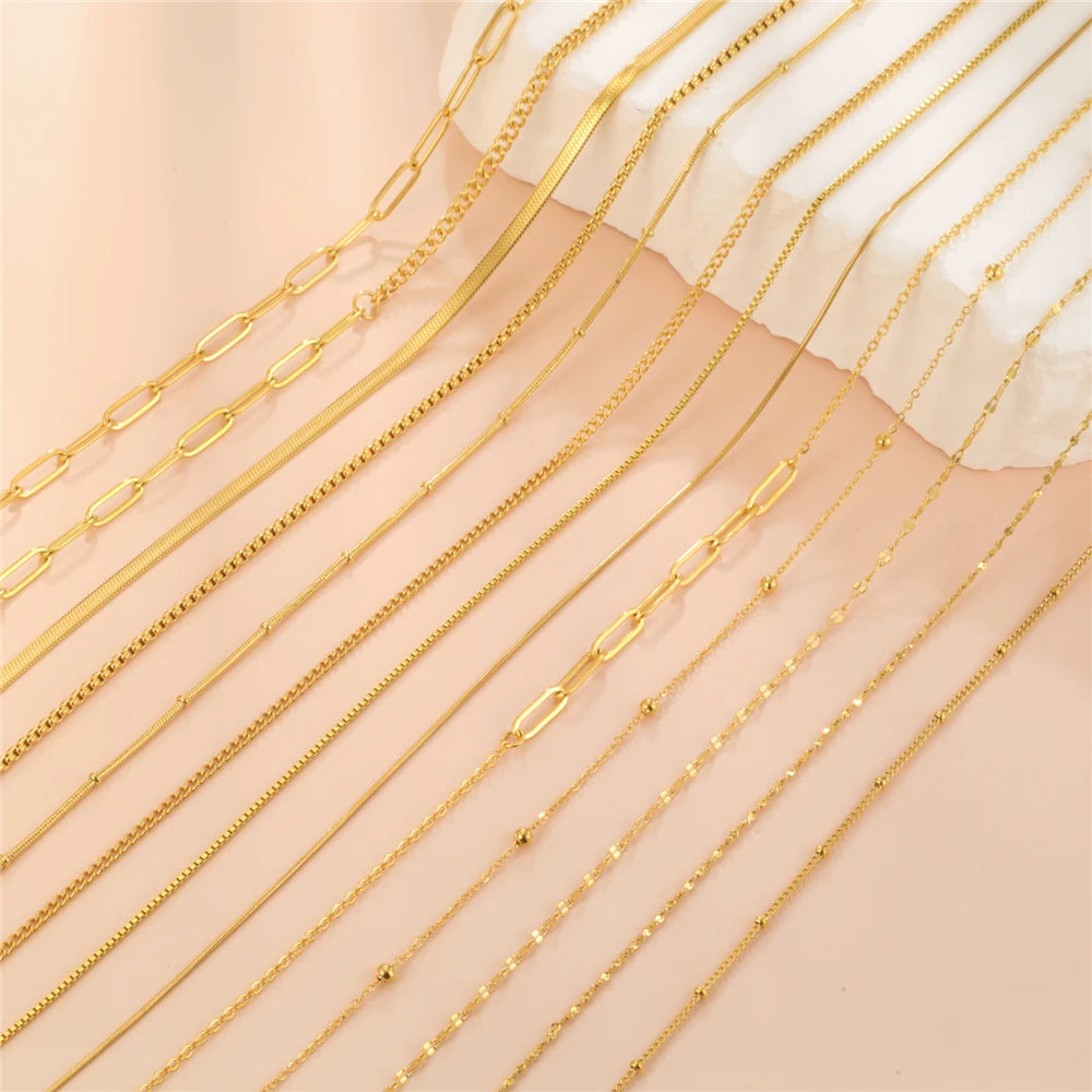 Skyrim Stainless Steel Gold Color Chain Necklace Women Minimalist Cuban Paperclip Twisted Snake Chain Fashion Jewelry Wholesale