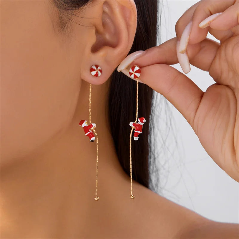 Trendy Christmas Asymmetrical Santa Claus Snowman Snowflake Dangle Earrings for Women Xmas Tree Earring Girls New Year Jewelry