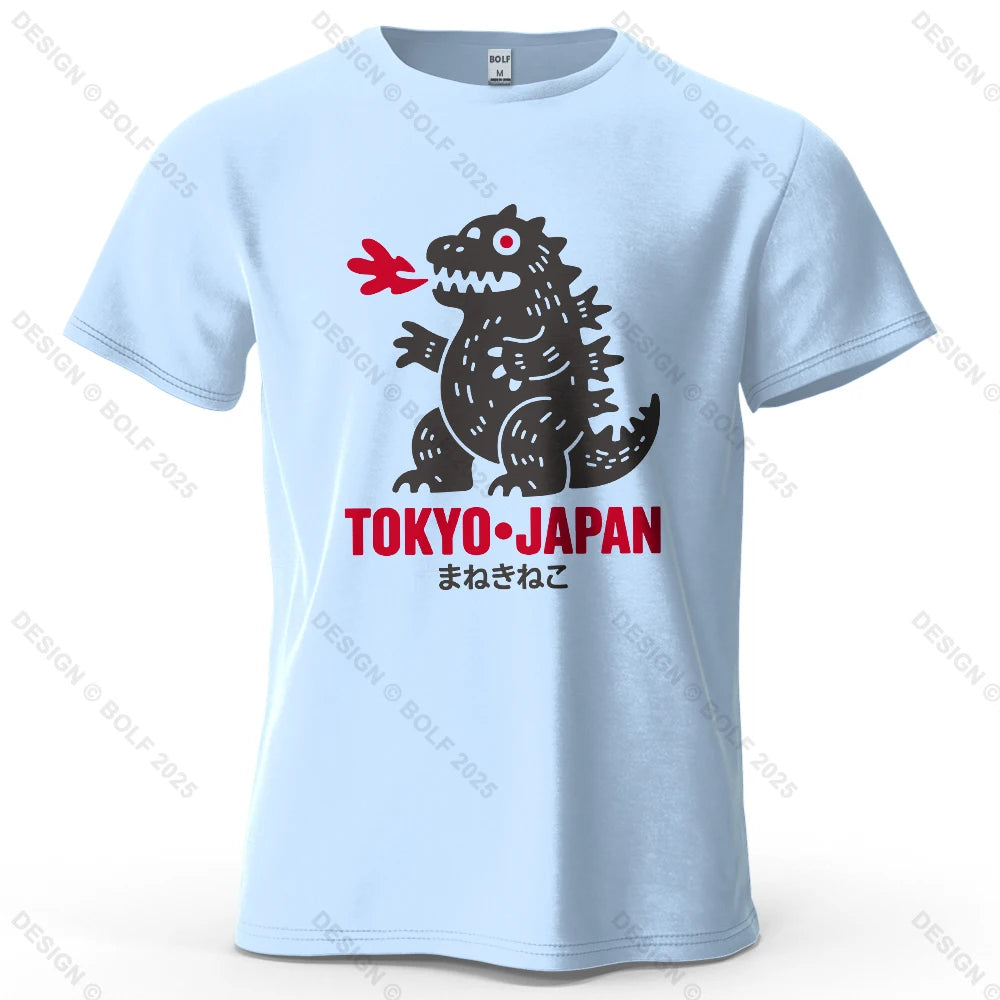 Tokyo Dinosaur Printed Men's T-Shirt 100% Cotton Oversized Japanese Harajuku Graphic Tees for Women Tops Tees Casual Streetwear
