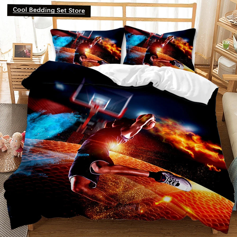 3D Basketball King Queen Duvet Cover Sports Theme Bedding Set for Kids Teens Boys Ball Game Bedroom Decor Soft Comforter Cover