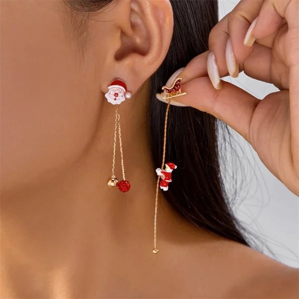 Trendy Christmas Asymmetrical Santa Claus Snowman Snowflake Dangle Earrings for Women Xmas Tree Earring Girls New Year Jewelry